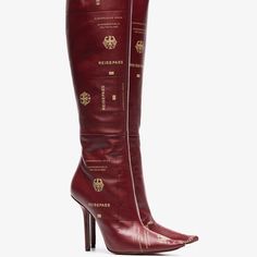 These Burgundy Vetements 110 Passport-Print Leather Boots (With Embossed Detail) Are Irreverently Printed With The German Passport Design. Extremely Rare And Unique...For The Eclectic Woman That Wants To Make A Statement! Made In Italy Size Eu 38 / Us 8 True-To-Size Delilah Core, German Passport, Healed Boots, Passport Design, Vetements Shoes, Unique Boots, Fantastic Shoes, Black Platform Boots, Girly Shoes