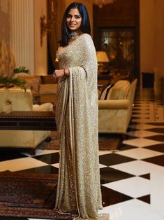 Buy Sabyasachi Cream Sequins Party Saree Online at EthnicPlus for ₹3449 Isha Ambani, डिजाइनर कपड़े, Sabyasachi Sarees, Sarees For Girls, Indian Sari Dress, Anamika Khanna, Fancy Sarees Party Wear, Modern Saree, Anita Dongre