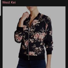 West Kei Flower Bomber Jacket. Brand New With Tags. Never Worn. 100% Polyester. Black Stretch Trim Around Arms, Neck And Waist. Zip Closure. Made In China. Super Soft And Lightweight. From Nordstrom Rack. Chic Black Floral Print Outerwear, Trendy Floral Print Outerwear For Work, Black Casual Outerwear With Floral Print, Black Floral Print Casual Outerwear, Casual Black Floral Print Outerwear, Floral Print Jacket, Bomber Jackets, Print Jacket, Red Jacket