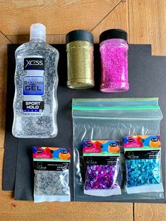 the supplies needed to make this craft include glitter, glue, and other items for making beads