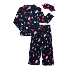 Another cute way for your girl to get into the holiday spirit. Holiday Times Three-Piece Pajama Set includes a notch collar sleep top, sleep pants and an eye mask for a comfortable, matching look for bedtime and lounge-around mornings. This pajama set, topped with holiday-themed prints, is easy to wear with its button front and elasticized waist, so she stays cozy and relaxed. Size: 14/16P.  Color: Blue.  Gender: female.  Age Group: kids. Sleep Pants, Notch Collar, Kids Outfits Girls, Your Girl, Holiday Time, Girls Pajamas, Blue Gender, Three Piece, An Eye