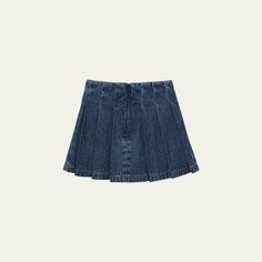 Self-Portrait denim pleated mini skirt Zip closure at back  Hem falls above the knee A-line silhouette Cotton Imported Cotton Denim Skirt For School, Fitted Blue Denim Skirt For School, Fitted Denim Skirt For School In Summer, Denim Skirt For School In Summer, Denim Skirt For Summer School, Denim Skirt For School Summer Season, Denim Mini Skirt For School, Summer Denim Skirt For School, Trendy Fitted Denim Skirt For School