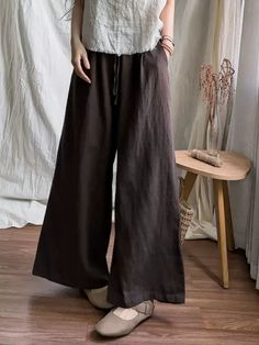 Gender: Women Item Type: Wide- Leg Pants Material: 100% Cotton Linen Season: Summer Style: Casual, Loose Waist Type: High Waist One Size Length: 99 cm/ 38.98 " Waist: 66- 98 cm/ 25.98- 38.58 " Hip: 120 cm/ 47.24 " Thigh: 74 cm/ 29.13 " Baggy Brown Long Pants, Casual Brown Wide Leg Bottoms, Casual Brown Wide-leg Bottoms, Brown Baggy Linen Bottoms, Brown Trousers With Elastic Waistband, Brown Wide Leg Cotton Bottoms, Baggy Brown Linen Pants, Brown Wide Leg Pants For Spring, Brown Wide Leg Bottoms For Spring