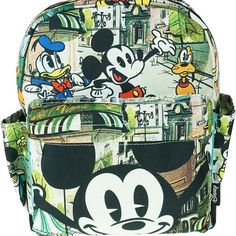 Oversize Print Mickey & Friends 12" Mini Backpack,Durable 600-Denier Polyester Exterior With Full Nylon Interior Lining, Two Side Pockets And From Pocket. Adjustable Soft Shoulder Straps Perfect For Pin Collection. Mickey And His Friends, Pluto, Donald Duck, Daisy And Minnie Mouse All Come Together On This Great Versatile Disney Classic Backpack. Go For An Adventure! Introducing The Disney Pie-Eyed Mickey And Friends 12" Oversize Canvas Print Backpack! Crafted For Durability In M Ind With A 600- Trendy Travel Bag With Cartoon Print, Multicolor Character Print Travel Bag, Cute Travel Backpack With Cartoon Print, Cute Cartoon Print Backpack For Travel, Cute Cartoon Print Travel Backpack, Cute Multicolor Backpack For Disney Trips, Cartoon Print Travel Bag For Back To School, Back To School Travel Bag With Cartoon Print, Disney Multicolor Backpack For Everyday Use