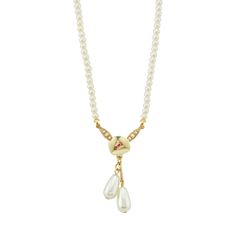 This 1928 Gold Tone Porcelain Rose and Faux Pearl Drop Necklace is reminiscent of jewelry found in estate sales and passed on through the generations. This 1928 Gold Tone Porcelain Rose and Faux Pearl Drop Necklace is reminiscent of jewelry found in estate sales and passed on through the generations. DETAILS Pendant length: 1.75 in. 16 in. with 3 in. extender Clasp: lobster-claw Metal: alloy Plating: gold tone Finish: polished Size: One Size. Color: White. Gender: unisex. Age Group: adult. Pearl Drop Necklace, Porcelain Roses, Crystal Set, Necklace Online, Estate Sales, Drop Necklace, Pearl Drop, Faux Pearl, Statement Necklace