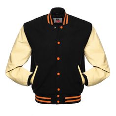 Brand New Varsity Jacket *Made by highest quality wool and Genuine leather *100% Polyester Laser Lining * Total 5 Pockets , 2 Front, 3 inside, 1 Mobile pocket. College Jackets, College Baseball, Varsity Jackets, Baseball Varsity Jacket, Leather Sleeves