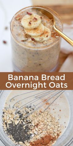 banana bread overnight oats in a glass bowl