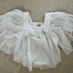 Nwt! Gauzy White Blouse With Large Ruffle Sleeves. Chic Puff Sleeve Peasant Top For Brunch, Chic Puff Sleeve Top With Ruffled Collar, Chic Puff Sleeve Top With Ruffled Collar And Ruffles, Chic Puff Sleeve Top With Ruffles For Day Out, Chic Puff Sleeve Top With Ruffles For Brunch, Spring Puff Sleeve Top With Flutter Sleeve And Ruffles, Fitted Puff Sleeve Top With Ruffle Sleeves For Summer, Fitted Puff Sleeve Top With Ruffle For Summer, Chic Puff Sleeve Top With Ruffle Sleeves