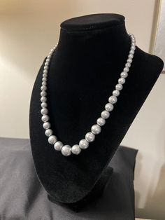 "Vintage Graduated Sterling Silver Bead Necklace. Very good pre owned condition with some wear. Could use a nice polish. 17\" chain. Largest bead is about 1/2\" diameter. Marked Sterling S on the clasp." Classic Formal Necklaces With Large Beads, Classic Formal Necklace With Large Beads, Formal Costume Jewelry Necklace With Round Beads, Formal Costume Jewelry Necklace With Large Beads, Formal Costume Jewelry With Round Beads Necklace, Formal Large Beads Costume Jewelry Necklace, Formal Beaded Necklaces With Large Round Beads, Formal Round Beaded Necklaces With Large Beads, Formal Round Beaded Necklace With Large Beads