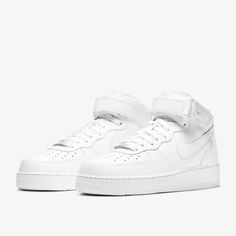 Nike Air Force 1 One Mid Triple White All Leather Original Cw2289-111 Men's 10 Womans 11.5 Tenis Air Force, Tenis Nike Air, Basket Nike, Nike Air Force 1 Mid, White Leather Shoes, Air Force 1 Mid, Cute Nike Shoes, Cute Nikes, Mens Nike Air