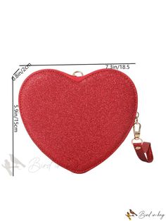 Bird in Bag - Red Glitter Heat-Shaped Faux Leather Fashionable Street Party Crossbody Bag/Purse With Metal Chain and Wristlet Valentine's Day Evening Crossbody Shoulder Bag, Valentine's Day Party Crossbody Shoulder Bag, Valentine's Day Heart-shaped Party Bag, Red Crossbody Shoulder Bag For Party, Red Heart-shaped Evening Bag, Valentine's Day Evening Clutch Bag, Red Pouch Clutch For Party, Red Crossbody Clutch For Party, Red Pouch Shoulder Bag For Party