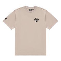 New Balance Logo Print Tee 'Beige Black' 5ED12093-LBE Beige Letter Print Top For Streetwear, Casual Beige Shirt With Graphic Print, Casual Beige Graphic Print Shirt, Sporty Khaki Tops For Streetwear, Beige Graphic Tee For Streetwear, Casual Beige T-shirt With Logo Print, Beige Relaxed Fit Shirt With Graphic Print, Beige Graphic Print Shirt With Relaxed Fit, Casual Beige Graphic Print Tops