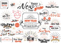 happy new year and merry new year lettering design elements for greeting cards, banners or flyers