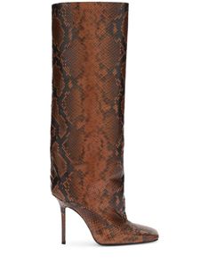 brown/black leather snakeskin effect slip-on style square toe stiletto heel Slouchy Boots, The Attico, Ballet Pumps, Iconic Bags, Boot Pumps, Boots Brown, Summer Beach Wear, Flat Boots, Ballet Flat Shoes