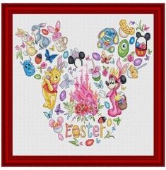 Model stitched on 14 ct. Aida Zweigart using DMC thread. Stitch count is 150 x 170. Disney Cross Stitch Patterns, Disney Cross Stitch, Easter Cross, Cross Stitch Fabric, Dmc Floss, Counted Cross Stitch Kits, Cross Stitch Charts, Stitch Disney, Cross Stitch Kits