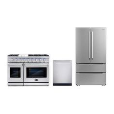 three appliances are shown side by side, one is silver and the other is stainless steel