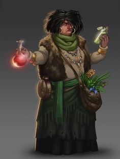 the character is holding an object in her hand and wearing a fur coat, scarf, and