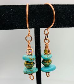 Malachite and Brass Bead Earrings, Nugget Turquoise and Brass Patina Dangles, Copper, Brass and Malachite Stone Earrings, Earthy Dangles - Etsy Turquoise Copper Dangle Jewelry, Turquoise Czech Glass Dangling Beads Earrings, Adjustable Turquoise Beaded Copper Earrings, Turquoise Czech Glass Earrings With Dangling Beads, Turquoise Czech Glass Dangling Earrings, Adjustable Copper Jewelry With Dangling Beads, Nickel-free Turquoise Czech Glass Jewelry, Turquoise Nickel-free Czech Glass Jewelry, Nickel-free Turquoise Copper Jewelry