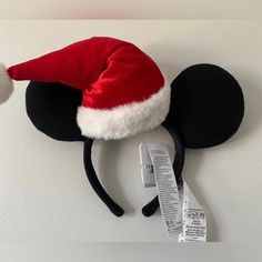 Disney Parks Christmas Holiday Santa Hat Mickey Ears Headband. Brand New With Tags Mickey Christmas Hat, Disney Ears Christmas, Christmas Disney Ears, Christmas Mickey Ears, Mickey Ears Headband, Ears Headband, Disney Ears, Disney Diy, Disney Stuff