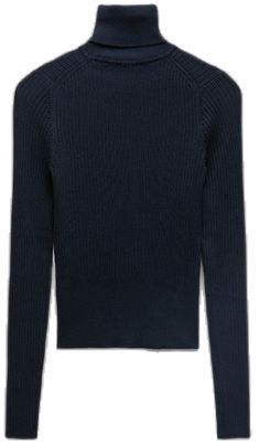 Chic Blue Ribbed Sweater, Classic Ribbed Knit Top For Winter, Elegant Blue Ribbed Sweater, Classic Winter Knit Top With Ribbed Neckline, Navy Ribbed Sweater For Winter, Blue Sweater With Ribbed Collar For Work, Zara Fitted Crew Neck Sweater, Navy Fitted Sweater With Ribbed Cuffs, Fitted Navy Sweater With Ribbed Cuffs