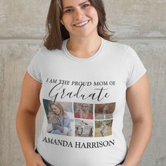 Create your own proud mom of the graduate tshirt featuring 5 photo's of your son or daughter, text which reads "I AM THE PROUD MOM OF GRADUATE AND THEIR NAME". The tshirt is easily personalized and the font styles, size and colors can be changed by clicking on the customize further link after personalizing. Red Rose Watercolor, Bubble Gift, Best Graduation Gifts, Rose Watercolor, Trendy Mom, Stylish Mom, Uncle Gifts, Gym Style, Women Gifts