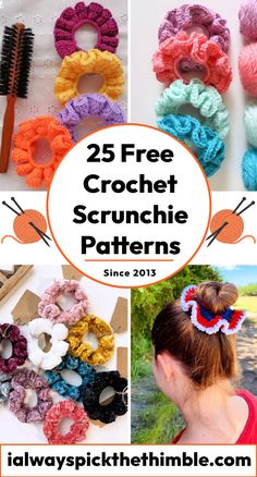 the 25 free crochet scrunchie patterns are all in different colors