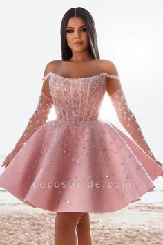 Pink A-line Strapless Dress For Prom, Off-shoulder Dresses For Homecoming And Prom Season, Fitted A-line Off Shoulder Dress For Prom, A-line Strapless Dress For Prom, A-line Strapless Dress For Prom Season, Glamorous Off-shoulder Prom Dress With Sweetheart Neckline, Pink Off-shoulder Dress With Sweetheart Neckline For Wedding, Long Sleeve Mini Dress For Wedding And Prom Season, Glamorous A-line Gown For Banquet