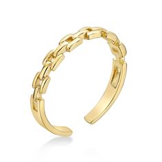 Dainty and on-trend, this link chain adjustable open toe ring in 10K gold is a stylish accessory you'll want to wear all summer long. Created in warm 10K gold This open design glistens with a row of sculpted chain "links" across the center. This toe ring is adjustable to fit most any size. Trendy Adjustable Chain Open Ring, Trendy Adjustable Open Chain Ring, Adjustable Chain Open Ring, Adjustable Open Chain Ring, Adjustable 14k Gold Open Chain Ring, Adjustable Yellow Gold Open Chain Ring, Adjustable Tarnish Resistant Open Chain Ring, Gold Midi Rings With Adjustable Chain, Trendy Gold Open Chain Ring