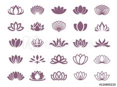 set of lotus flower silhouettes in different shapes and sizes, isolated on white background