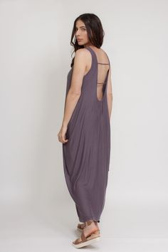 Brand: Mod Ref Open back maxi dress with exaggerated draping on both sides. ♡ Details Color: Purple Draping sides, slightly tapered towards bottom Open back Lined 96% Rayon, 4% Spandex Hand wash Sizing Model Info: Height 5'3"| Bust 32"| Waist 25"| Hips 34" Model is wearing a size medium Fit: Relaxed fit Stretch: More stretch MEASUREMENTS: S: Bust = 33" | Length = 49.5" M: Bust = 35" | Length = 50" L: Bust = 37" | Length = 51" Open Back Maxi Dress, Knit Outerwear, Knit Denim, Jumpsuit Shorts Rompers, Sleeveless Bodysuit, 20's Dress, Romper With Skirt, Short Jumpsuit, New Arrival Dress