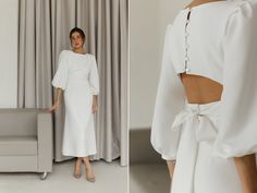 Bridal wedding white dress with puff short sleeves.Backless white midi dress.Wedding guest dress. Photo shooting, wedding guest dress. Material: Viscose+Polyester Colours: White, Sky Blue SIZE/LENGTH: Xs,S,M,L - length 126 cm (49,6''), sleeves length -55 cm (21.6'') Model on the Foto Creme Beige colour: 170 cm-5.57 feet , S size We can customize length for you as well. PRODUCT CARE  - It is recommended to handwash 30oC. -twist carefully  Feel Free to Ask Any Question about Sizing and Fit. FREE D Elegant Puff Sleeve Dress For Wedding Guest, Chic Puff Sleeve Midi Dress For Wedding, Elegant Puff Sleeve Midi Dress For Wedding, Fitted Puff Sleeve Midi Dress For Wedding, Elegant White Dress For Wedding Reception, Fitted White Puff Sleeve Dress For Wedding, White Long Sleeve Midi Dress For Wedding, White Fitted Puff Sleeve Dress For Wedding, Chic White Midi Dress For Wedding