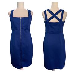 New, Sexy, Zip Front Halter Dress In Royal Blue. Zipper Works Front Top And Bottom. Thick Double Straps That Cross In Back. See Pictures For Measurements Perfect Wedding Guest Or Cocktail Party Dress. Front Zipper Dress, Black Tiered Dress, Floral Cocktail Dress, Off White Dresses, Royal Blue Dress, Size 10 Women, Red Cocktail Dress, Mauve Dress, Dress Shirt Sleeves