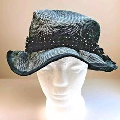 Vintage Women's Johnnie Fedora Floppy Black Mesh Hat. Features A Black Beaded Flower And A 1 Inch Studded Black Lace Band. Wire In The Brim Allows You To Shape The Hat In A Variety Of Ways. One Size. This Lightweight Hat Is Brand New With Tags.. Summer Party Embellished Hats, Summer Party Hats Embellished, Spring Party Beaded Hats, Black Party Hat One Size, Black One-size Party Hat, Black Beaded Hat, Black Mesh Hat With Flat Brim, Black Beaded Curved Brim Hat, Black Beaded Brimmed Hat