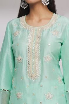 Shop for Ekta Singh Green Silk Floral Embroidered Kurta Sharara Set for Women Online at Aza Fashions Kurta Sharara Set, Kurta Sharara, Sharara Set, Silk Organza, Designer Gowns, Green Silk, Formal Shirts, Kids Sleepwear, Embroidered Silk