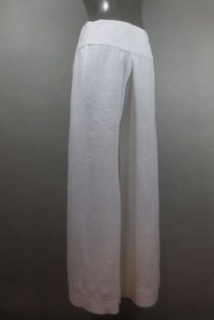 "White Linen Wrap Leg Pants, Brass Buttons on Wide Waist Band, CHINTAMANL Label, Flowing Wrap Pants, Very Good Condition. Tag says Medium. Buttons could be moved a little to make the waist larger or smaller. Measurements: 32\" waist 11.5\" rise 30\" inseam 40\" hip" White Wide-leg Yoga Pants With Elastic Waistband, White Wide Leg Yoga Pants With Elastic Waistband, White Wide Leg Yoga Pants For Loungewear, White Stretch High Waist Harem Pants, White Wide-leg Yoga Pants, White Full Length Harem Pants With Pockets, White Wide Leg Yoga Pants For Spring, Plain Full-length Summer Pants, White Full Length Yoga Pants For Summer