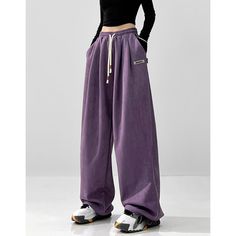 N-080-04 Trendy Baggy Purple Bottoms, Purple Wide Leg Bottoms For Streetwear, Purple Baggy High-waisted Pants, Baggy High Waist Purple Bottoms, Purple Baggy Wide Leg Pants, Full Length Purple Pants, Purple Full-length Bottoms With Elastic Waistband, Purple Full-length Pants With Elastic Waistband, Purple Relaxed Fit Bottoms