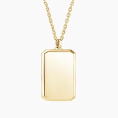 Homme Engravable Tag Pendant - 14K Yellow Gold. This rectangular 24-inch tag necklace with sleek beveled edges offers the chance to elevate your look with a personalized engraving on the front, backside, or both. 
 
 Homme, our unique men's line, is a signature design collection united by handsome bevels that modernize traditional masculine silhouettes with sleek, high polish edges. Design Collection, Minimalist Necklace, Elevate Your Look, Signature Design, Tag Necklace, Eternity Ring, Quality Jewelry, Dog Tag Necklace, Pendant Jewelry