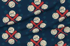 an image of baseballs and crossed bats on a navy blue background with stars pattern