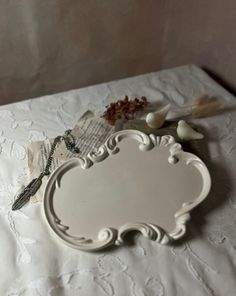 a white tray sitting on top of a table