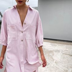 Women's Shirt Lapel Three-quarter Sleeve Mid-Length Striped Shirt Loose Holiday Shirt Women's Spring Outfits, Denim Pinafore Dress, Under Wear, Skin Colour, Latest Fashion Dresses, Cheap Clothing, Holiday Shirt, Spring Outfits Women, Fashion App