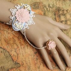 Include:?Bracelet Product Code: ?LIN01265 Color: ?Pink Gender: ?Female Materials: ?Lace,Golden Accessories,Fabric Notice: ?Other Accessories Are Not Included Length: ?13.5cm Width: ?6.5cm Trend: ?Fashion Retro Palace Flower Fashion Lace Female Bracelet With Ring One Chain Lace is about 6.5cm wide and 4cm narrow. The length of the lace part in the front of the normal size is about 13.5CM, and the back is the button and the adjusting chain. Tight can be adjusted to 15.5CM, loose can be adjusted to Coquette Diy, Bracelet With Ring, Golden Accessories, Accessories Fabric, Pink Retro, Fashion White, Trend Fashion, Retro Flowers, Open Ring