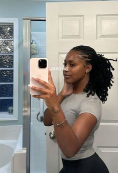 Simple Loc Updo Styles, Color On Locs Black Women, Loc Hairstyles For Vacation, Styled Dreads Black Women, Cute Simple Loc Styles, Dread Braids For Women, Cuban Locs, No Middle Part Locs, Loc Girl Aesthetic