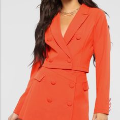 Orange Suit Skirt Set Work Blazer Outfit, Blazer Dress Outfits, Fashion Souls, Matching Skirt Set, Orange Suit, Blazer Outfits Casual, Orange Mini Dress, Work Blazer, Blazer Set