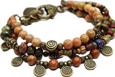 Earthy Multicolor Bracelet Jewelry, Earthy Multicolor Bracelet, Vintage Brown Bracelets With Natural Stones, Vintage Brown Bracelet With Natural Stones, Bohemian Multi-strand Gemstone Beads Bracelets, Earth Witch, Witch Bracelet, Hippie Bracelets, Multi Strand Bracelet