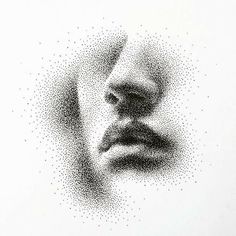 a black and white photo of a person's face with dots all over it