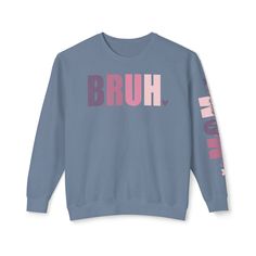 ✨ Elevate your Mother's Day gifting with our custom crewneck sweatshirt, featuring the playful message "Bruh" on the front and "Formerly known as Mom" on the sleeve. 💫 Made with soft, ring-spun cotton fabric and 100% cotton threads, this sweatshirt offers unbeatable softness and comfort. 🌱 Printed with OEKO-TEX-certified low-impact dyes, it's not only stylish but also environmentally friendly. 🔄 Featuring a rolled forward shoulder for a modern fit and printed with attention to detail, this sw Heavyweight Letter Print Sweatshirt For Fall, Band Merch Crew Neck Sweatshirt With Text Print, Blue Crew Neck Sweatshirt With Slogan, Graphic Print Crew Sweats, Band Merch Sweatshirt With Letter Print And Crew Neck, Band Merch Crew Sweatshirt With Letter Print, Band Merch Long Sleeve Sweatshirt With Slogan, Band Merch Crew Neck Sweater With Letter Print, Band Merch Crew Neck Top With Lettering