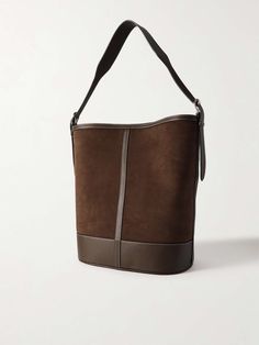 HUNTING SEASON Leather-trimmed suede shoulder bag | NET-A-PORTER January Mood, Taupe Bag, Autumn 23, Mood Clothes, Brown Bag, Hunting Season, Coin Bag, Bag Design, Brown Bags