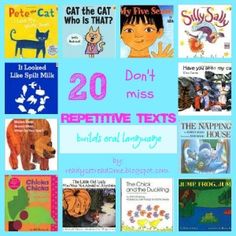 20 children's books with the words, don't miss repetine texts