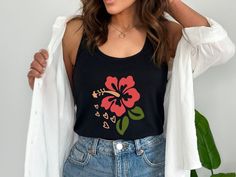 Hibiscus Tank Top Floral Tank Top Hibiscus Tank Tropical - Etsy Flower Cottagecore, Hibiscus Shirt, Strawberry Shirt, Festival Shirt, Luna Moth, Festival Shirts, Edgar Allan, Edgar Allan Poe, Floral Tank Top