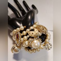 This Is A Fancy And Charming And Unique Memory Wire Bracelet. The Jewelry Is High Quality Vintage Goldtone Metal With Faux Pearls, Rhinestones. Faux Pearls In The Design. Faux Pearls Are Soft White With Great Luster. Comfortable To Wear All On One Bracelet. This Bracelet Fit Many Wrist Comfortably For Wrists 6.5" To 8-9 Wrist One Comfortable Bracelet With The Vintage Style Ladybug Vintage, Collage Project, Memory Wire Bracelet, Memory Wire Bracelets, Upcycled Jewelry, Original Jewelry, Memory Wire, Wire Bracelet, Upcycled Vintage